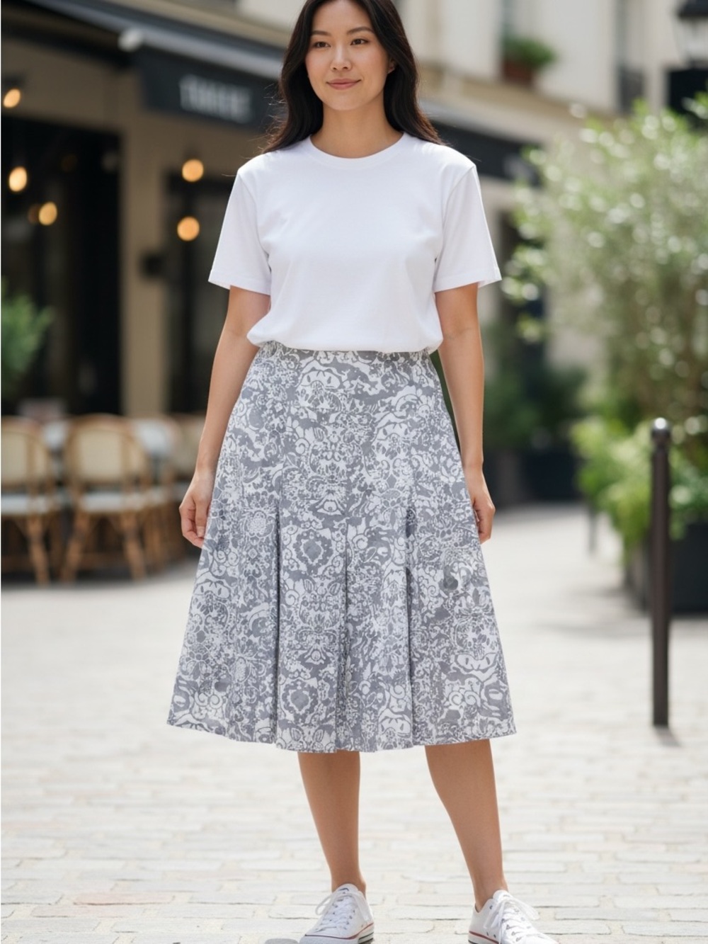 MELANIE LYNE Women's Silver Gray A-Line Patterned Skirt size 6